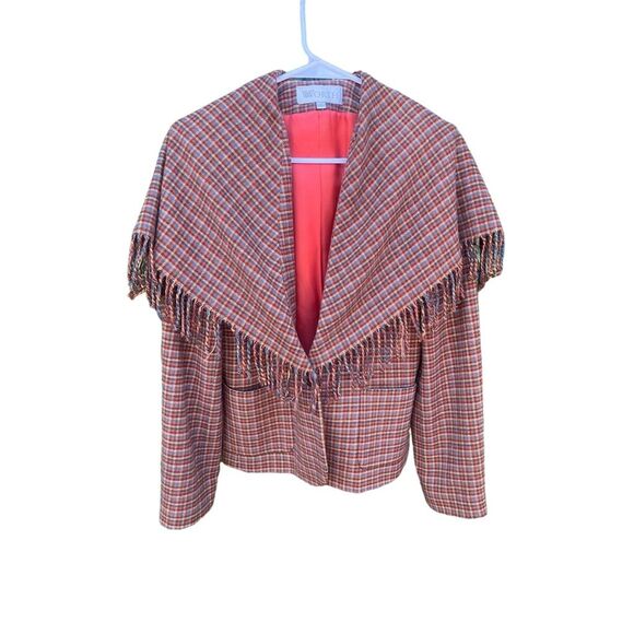 Worth Jackets & Blazers - Worth Vintage 90s Plaid Tweed Blazer S Brown Fringed Shawl Collar